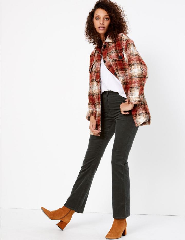Marks & Spencer Corduroy Slim Flare Trousers Bayleaf