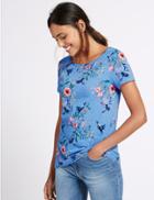 Marks & Spencer Pure Cotton Printed Scallop Trim T-shirt Navy Mix