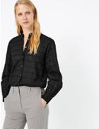 Marks & Spencer Pure Cotton Checked Collarless Shirt Black