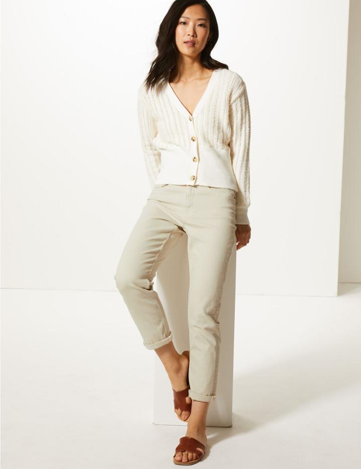 Marks & Spencer Relaxed Mid Rise Slim Cropped Jeans Natural