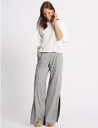 Marks & Spencer Linen Rich Split Hem Wide Leg Trousers Grey