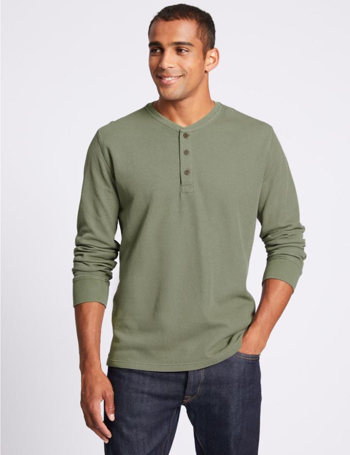 Marks & Spencer Slim Fit Pure Cotton Textured Top Khaki