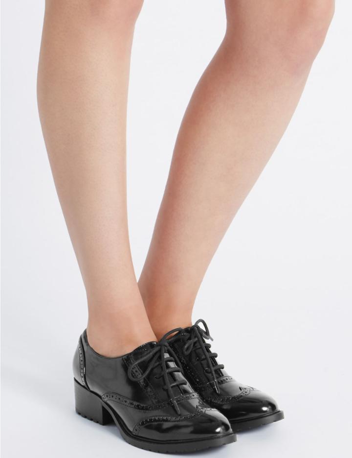 Marks & Spencer Wide Fit Block Heel Lace-up Brogue Shoes Black