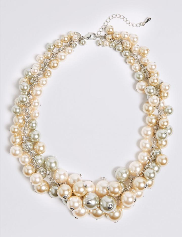 Marks & Spencer Pearl Effect Cluster Necklace Mink