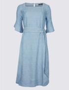 Marks & Spencer Linen Blend Half Sleeve Tunic Dress Blue