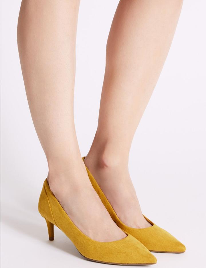 Marks & Spencer Kitten Heel Pointed Toe Court Shoes Dark Ochre