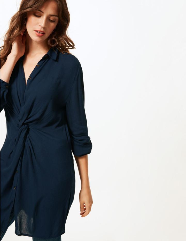 Marks & Spencer Twisted Front Long Sleeve Shirt Navy