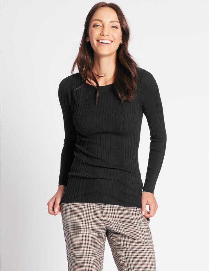 Marks & Spencer Variegated Ribbed Slash Neck Jumper Black