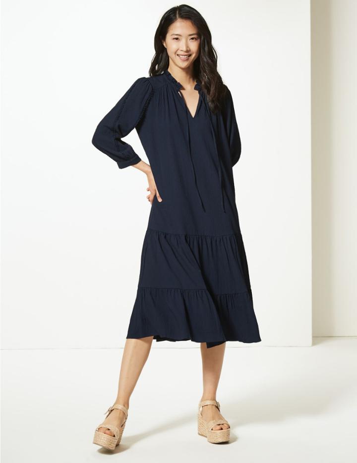 Marks & Spencer Crinkled Relaxed Midi Dress Navy