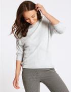 Marks & Spencer Ribbed Slash Neck 3/4 Sleeve Jumper Grey Marl