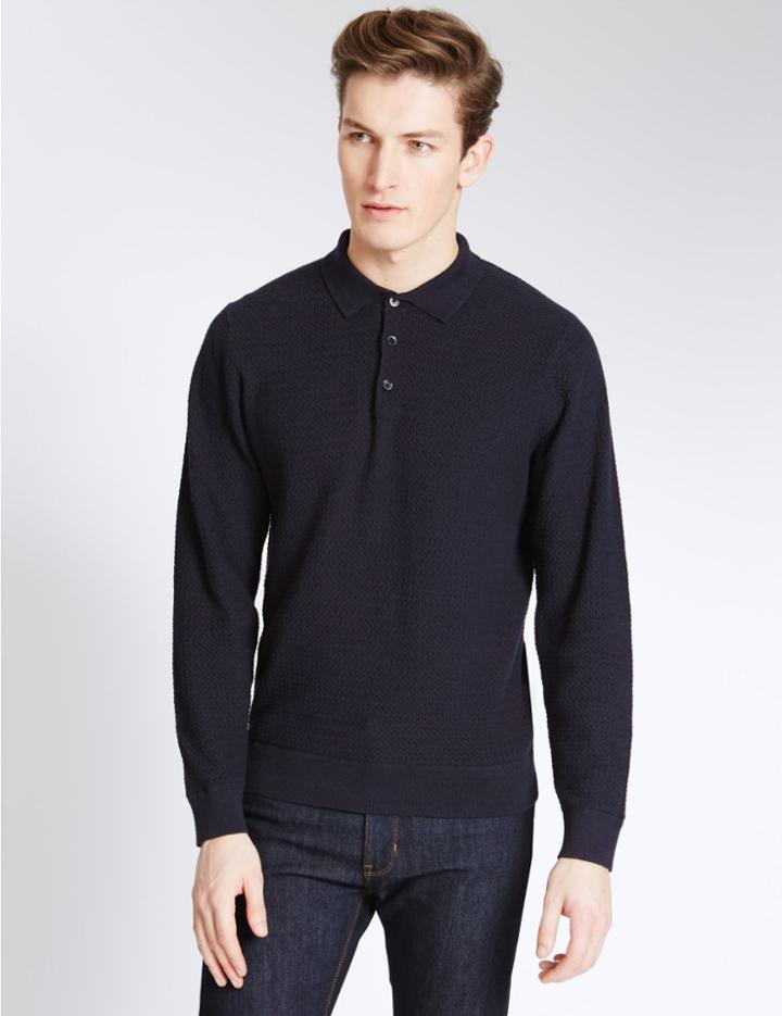 Marks & Spencer Pure Cotton Textured Jumper Navy