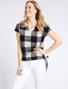 Marks & Spencer Checked V-neck Short Sleeve T-shirt Navy Mix