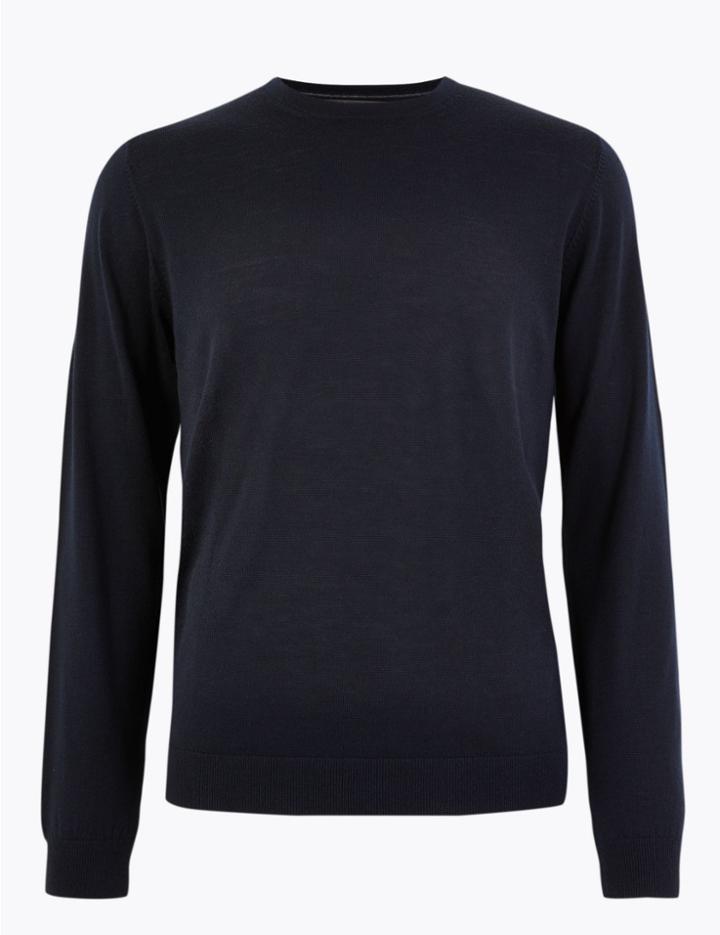 Marks & Spencer Merino Wool Crew Neck Jumper Navy