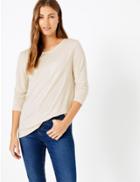Marks & Spencer Relaxed Fit Longline Long Sleeve Top Oatmeal Mix