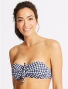 Marks & Spencer Gingham Non-wired Bandeau Bikini Top Blue Mix