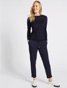Marks & Spencer Striped Elasticated Waist Tapered Trousers Navy Mix