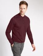 Marks & Spencer Merino Wool Blend Slim Fit Polo Shirt Burgundy