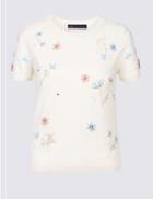 Marks & Spencer Embellished Round Neck Short Sleeve Jumper Soft White