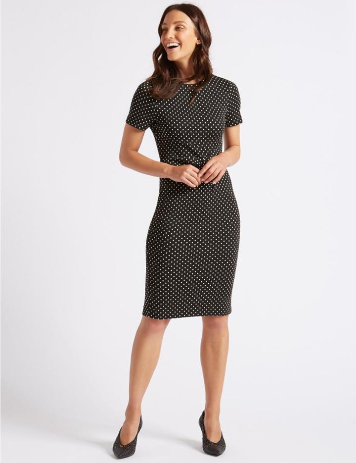 Marks & Spencer Spotted Half Sleeve Pencil Dress Black Mix