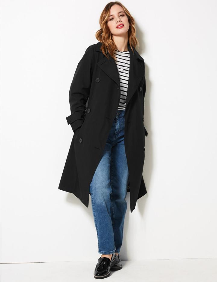 Marks & Spencer Petite Double Breasted Trench Coat Black