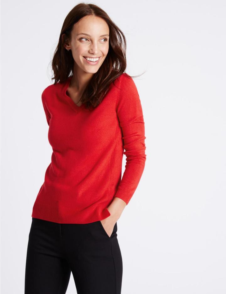 Marks & Spencer V-neck Jumper Lacquer Red