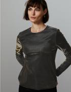 Marks & Spencer Textured Round Neck Long Sleeve Top Gold Mix