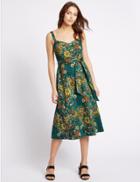 Marks & Spencer Cotton Rich Floral Print Slip Dress Green Mix