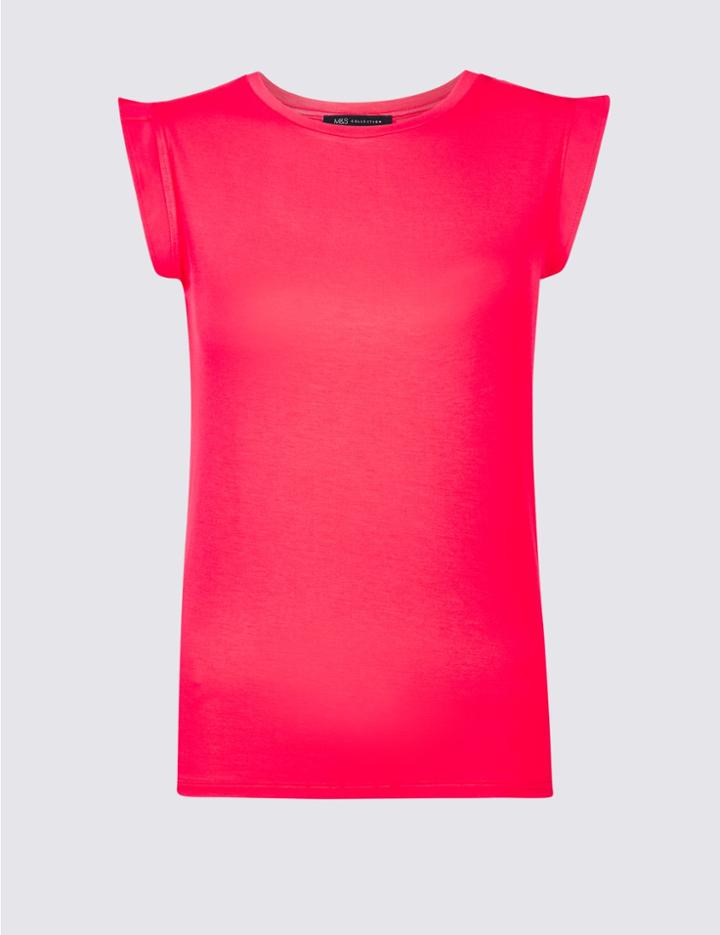 Marks & Spencer Woven Trim Round Neck T-shirt Pink
