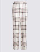 Marks & Spencer Linen Rich Checked Straight Leg Trousers Ivory Mix