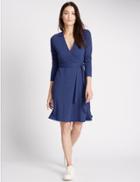 Marks & Spencer Wrap Long Sleeve Skater Dress Blue Mix