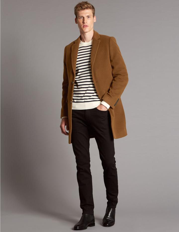 Marks & Spencer Wool Rich Revere Overcoat Tobacco