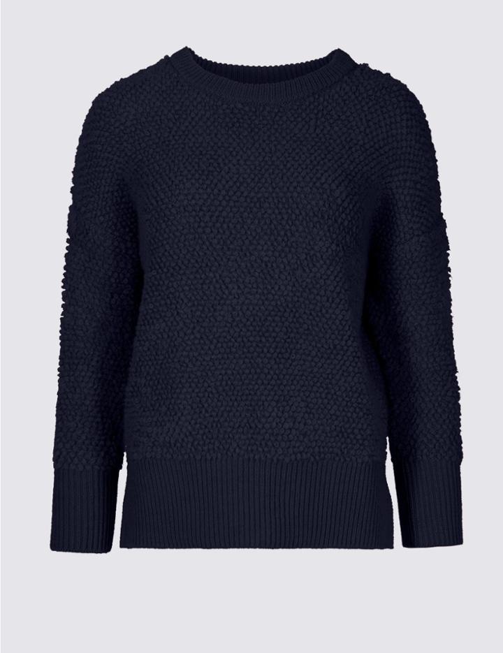 Marks & Spencer Textured Round Neck Jumper Navy