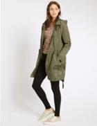 Marks & Spencer Cotton Blend Embroidered Parka Khaki