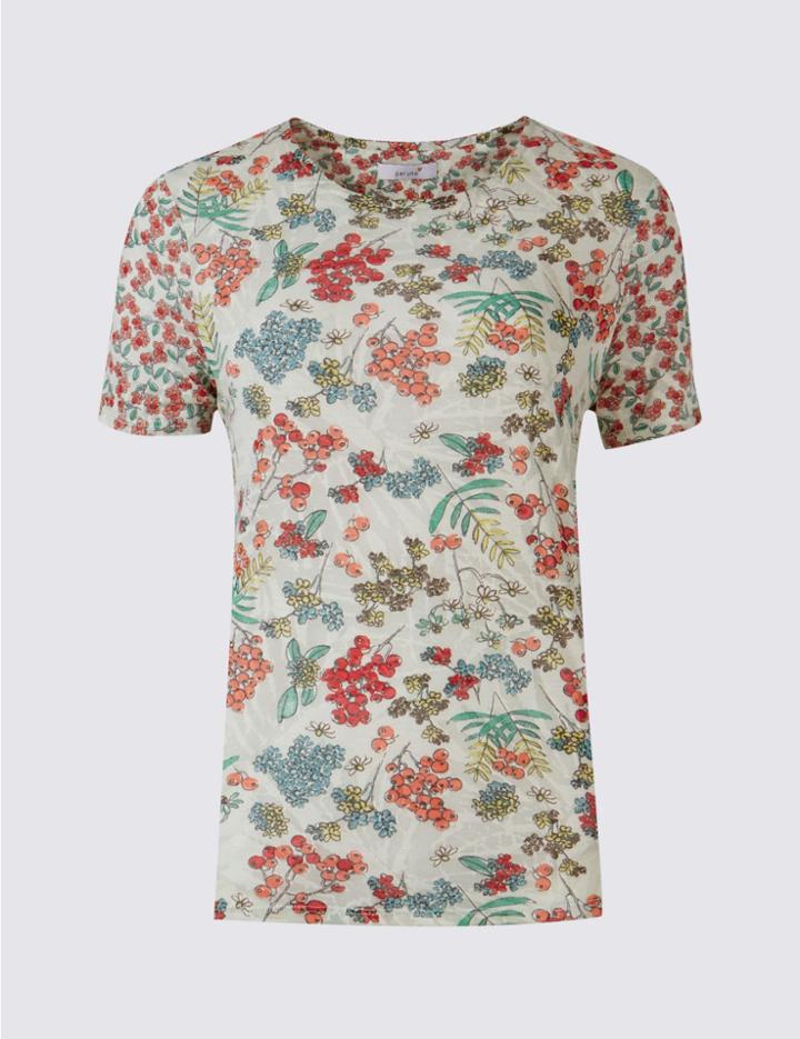 Marks & Spencer Printed Round Neck Short Sleeve T-shirt Mint Mix