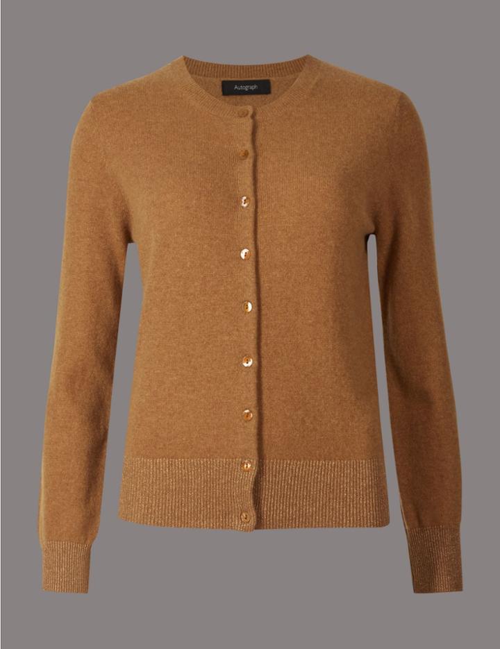 Marks & Spencer Cashmere Rich Round Neck Cardigan Soft Gold