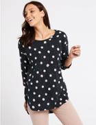Marks & Spencer Spotted Round Neck Long Sleeve Top Navy Mix