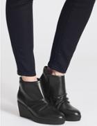 Marks & Spencer Leather Wedge Heel Side Zip Ankle Boots Black