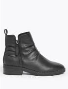 Marks & Spencer Leather Ruched Zip Ankle Boots Black