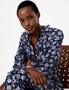 Marks & Spencer Floral Shirt Midi Dress Navy Mix