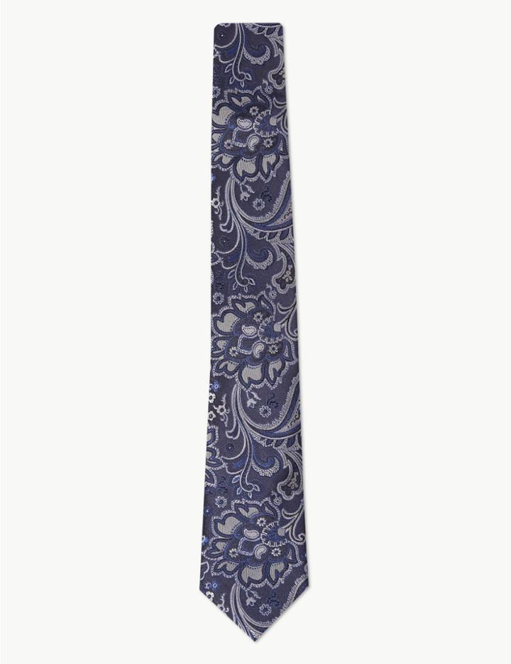 Marks & Spencer Luxury Silk Paisley Print Tie Grey Mix