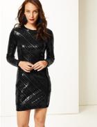 Marks & Spencer Sparkly Long Sleeve Bodycon Dress Black