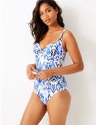Marks & Spencer Secret Slimming&trade; Feather Print Plunge Wrap Swimsuit White Mix