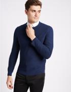 Marks & Spencer Cotton Blend Textured Slim Fit Jumpers Indigo