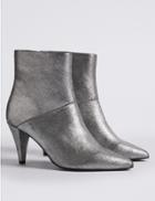 Marks & Spencer Leather Stiletto Pointed Ankle Boots Metallic