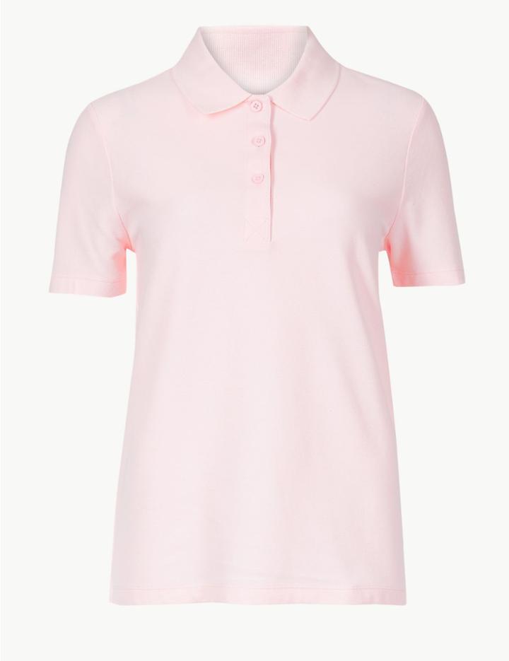 Marks & Spencer Pure Cotton Short Sleeve Polo Shirt Pink