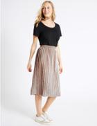 Marks & Spencer Crushed Velvet Pleated A-line Midi Skirt Oyster