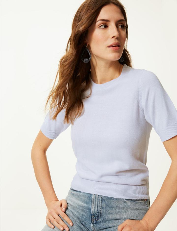 Marks & Spencer Textured Round Neck Knitted Top Pale Blue