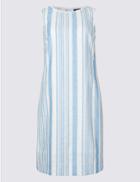 Marks & Spencer Petite Linen Blend Striped Tunic Dress Navy Mix