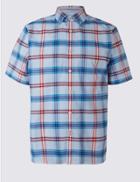 Marks & Spencer Pure Cotton Checked Shirt With Pocket Chambray Mix