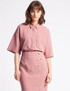 Marks & Spencer Checked Half Sleeve Shirt Pink Mix